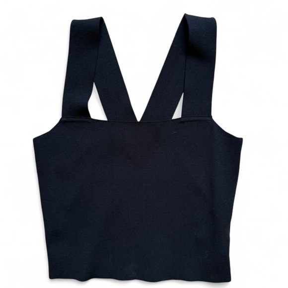 Boutique Tops - Black Knit Crop Tank Top Wide Strap V Back Structured Stretch Chic Y2K Small XS
